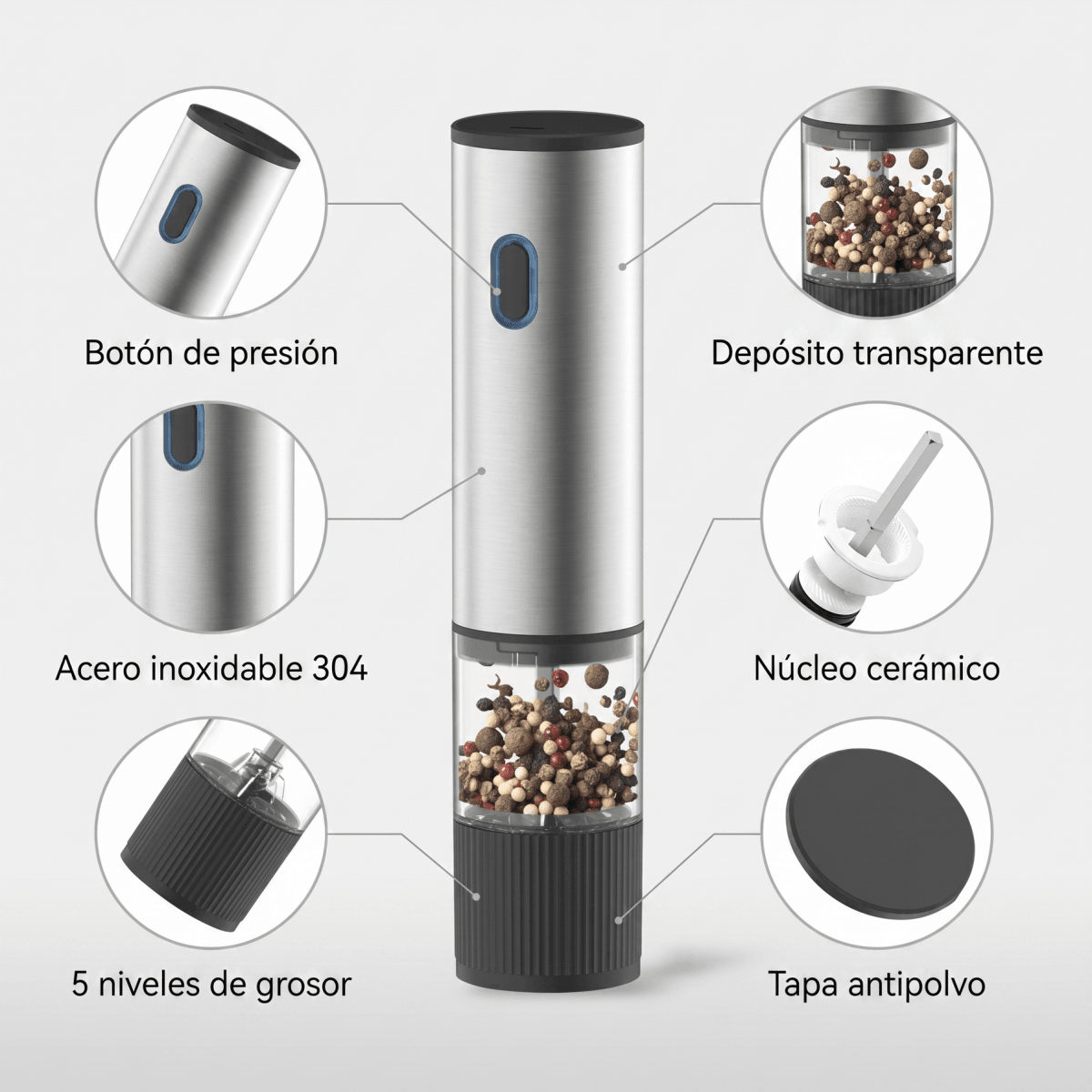 Molinillo Eléctrico de Sal y Pimienta Recargable
