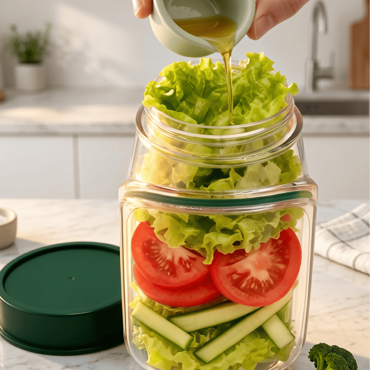Tarro para Ensalada con Compartimento para Aliño